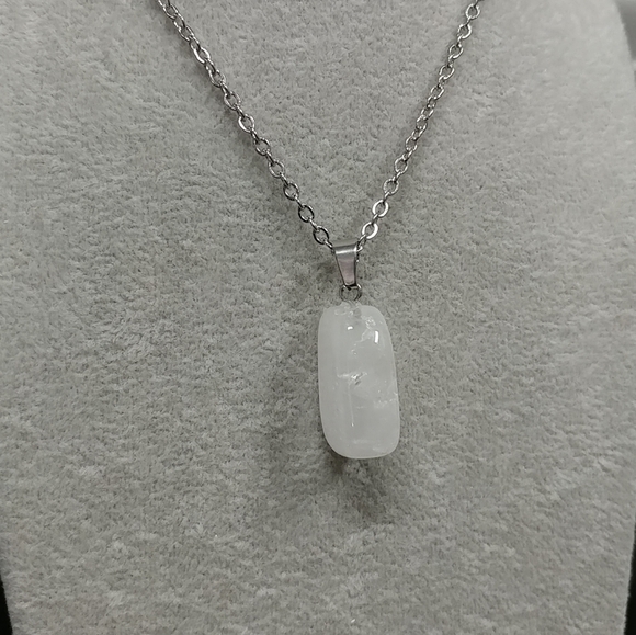 Natural Quartz Crystal Necklace Gemstone Pendant Stainless-Steel Chain 20" - Picture 5 of 15
